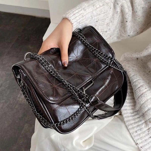 Bolso PU cuero bolsas de cuerpo cruzado suave para mujeres 2024 diseño de cadena hombro dama simple bolsos pequeños negros