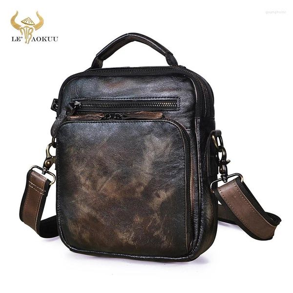 Sac Qualité en cuir souple Male Vintage Coffee Tote Messager Design Satchel Body Body Bodage 9.8 