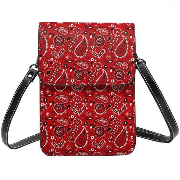 Sac rouge Paisley Design épaule rétro imprimé bureau étudiant téléphone portable en vrac sacs en cuir drôles