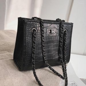 Bag retro Fashion Big Tote 2024 Kwaliteit PU Leather Women's Designer Handtas Krokodil Patroon Keten Schouderboodschapszakken