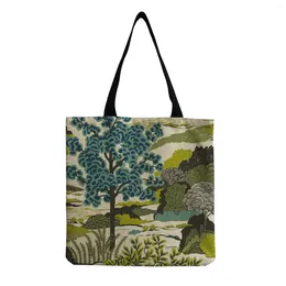 Sac Style rural Mountain Forest Tree imprimé Tote Grand sac à main haute capacité Femmes Réutilisables Green Shopper Custom Modèle