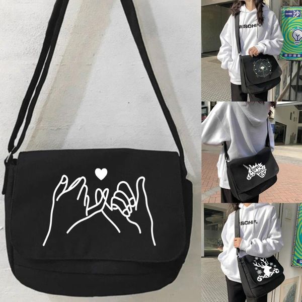 Bolsa bolsas de mensajero de hombro Harajuku lona cruzada mujer japonesa Diagonal bolsa estudiante sobre patrón de imagen blanca