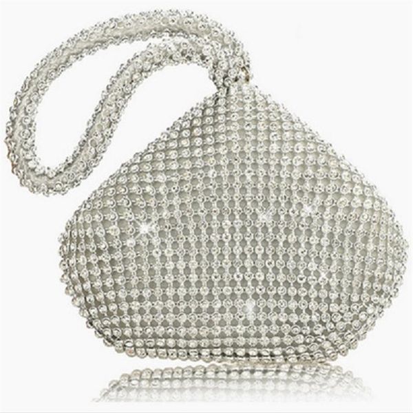 Bolso Bolsos de plata Artesanía pura Forma de mina Bolso de noche para sostener en la mano Bolsos portátiles para banquetes mujer bidal artículos de boda monederos273f