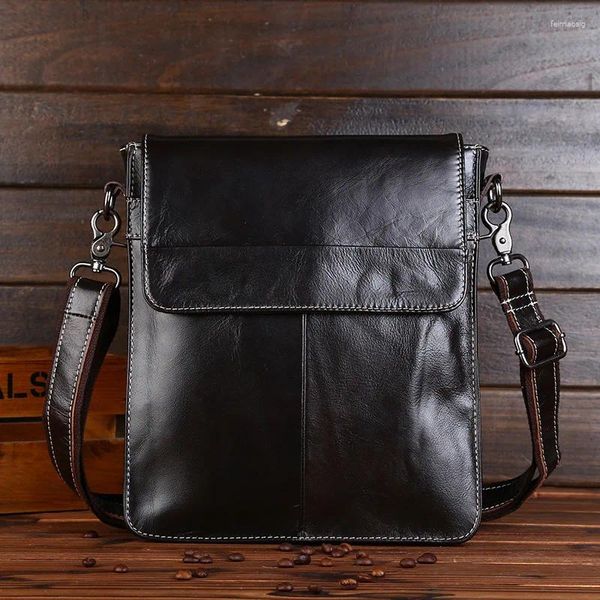 Bolso de cuero dividido para hombre, bandolera con solapa, bolsos de mensajero Vintage, informal, de negocios, con cera de aceite, cartero