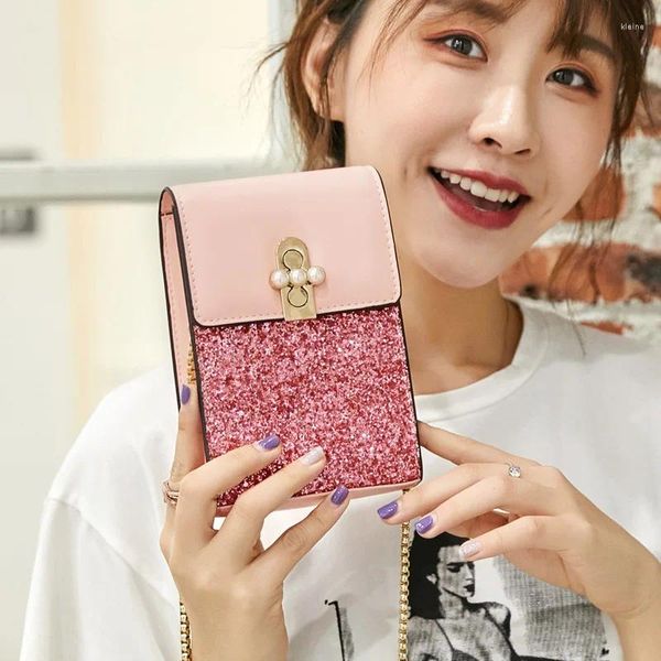 Sac Spring Ladies Hands Hands Hands Metal Chain Strap Srap Fashion Sequin Crossbody Phone Purse Small Messenger Sacs For Women