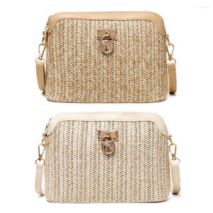 Tas stro shell crossbody dames boho strand geweven lederen schoudermessenger tassen