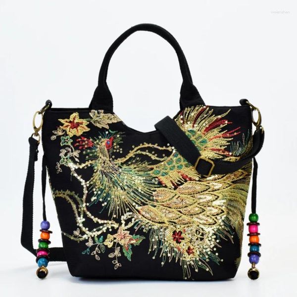 Estilo de bolsa bordado pavo real étnico bohemia mujeres handmbag heche hombina retro gran capacidad niña Totes bolsa feminina