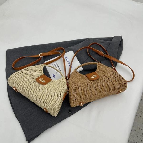 Bolso de verano para mujer, bandolera tejida con concha tejida a mano, moda informal para vacaciones, bolso de playa sencillo y elegante