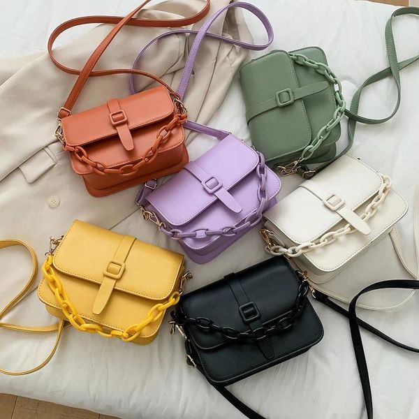 Bolsa swdf 2024 moda mujer hombro pequeño dama simple diagonal pu cuero niña joven bolsos diarios colores dulces