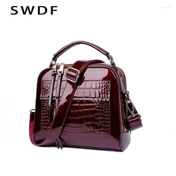 Bolso SWDF Diseñador Bolsos para mujeres Aceite PU PU Mujeres Messenger Patrón de cocodrilo bolsos de cuero de patente Damas