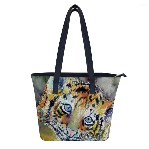 Bolso tigre hombro playa colorida bolso de bolsillo de bolsillo de bolsillo de bolsillo de compras de cuero