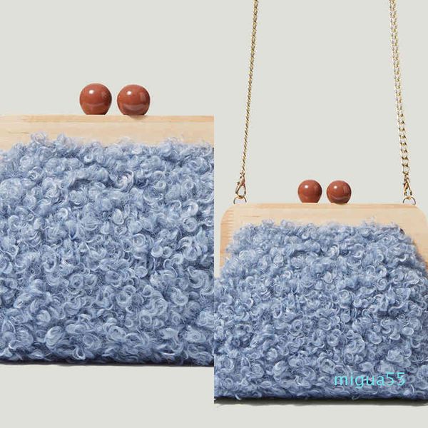 Sac fourre-tout pochette automne hiver femmes peluche bois Clip boucle ronde serrure mode Clown personnalité tendance