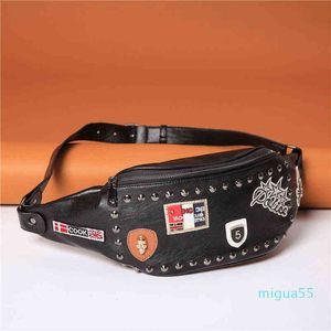 Tas Tote Handtas Klinknagel Vrouwen Mannen Taille Punk Skull Badge Patroon Chet Rock Paar Fanny Pack PU-leer