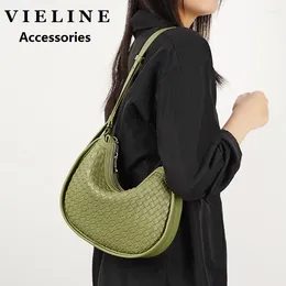 Sac Vieline luxueuse femme tissée en cuir authentique Crescent Casual dames single épaule sous-bras crossbody sac à main