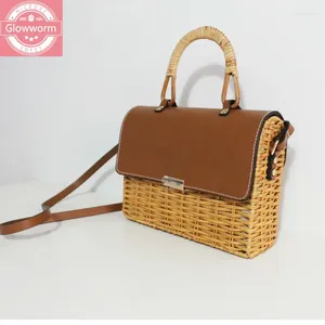 Sac vintage box rattan women sac de sac de sac de sac à main wikcer épaule tissée crossbody bod de plage de plage de plage dame petit volet bali bali