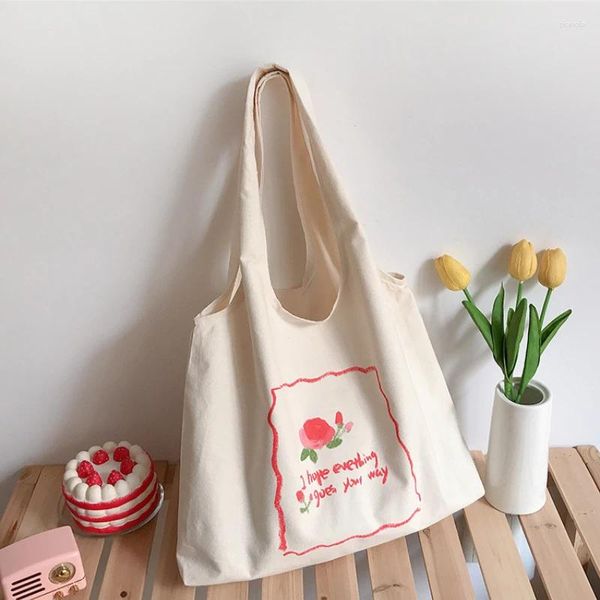 Sac Vintage toile sacs à bandoulière pour femmes rétro Rose fleur dames fourre-tout décontracté sacs à main grande capacité femme Shopping quotidien