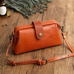 Tas vintage echte lederen dames schoudertassen 2024 merkontwerper cowhide real crossbody messenger portemonnee