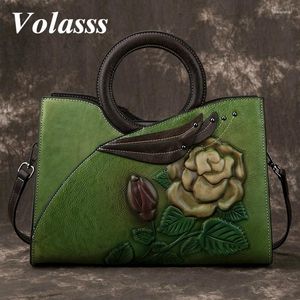 Sac Volasss Luxury Sac à bandoulière en cuir authentique pour femmes Retro Handmade Large Relief Dames Vintage Sacs à main Bolsos Mujer