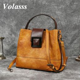 Sac Volasss Retro Retro Women's Fabacée à la main Geuthesine en cuir Sacs d'épalsine Femme Femmes Bélleurs Vrai Row Sac à main Top-Handle pour bolsa femelle