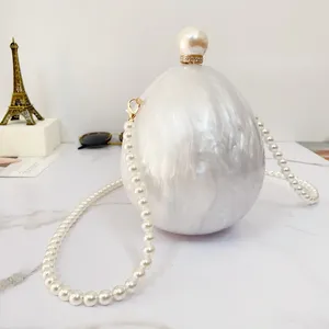 Tas bruiloft ovaal eier koppeling portemonnee acryl witte luxe messenger tassen parel lange ketting handtassen voor damesschouder