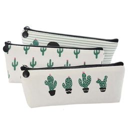 Bag Wholesale Cactus Pencil Purse Case Canvas Portable Pen Money Wallet Stripe Zipper Pouch Pocket Keyring Gift