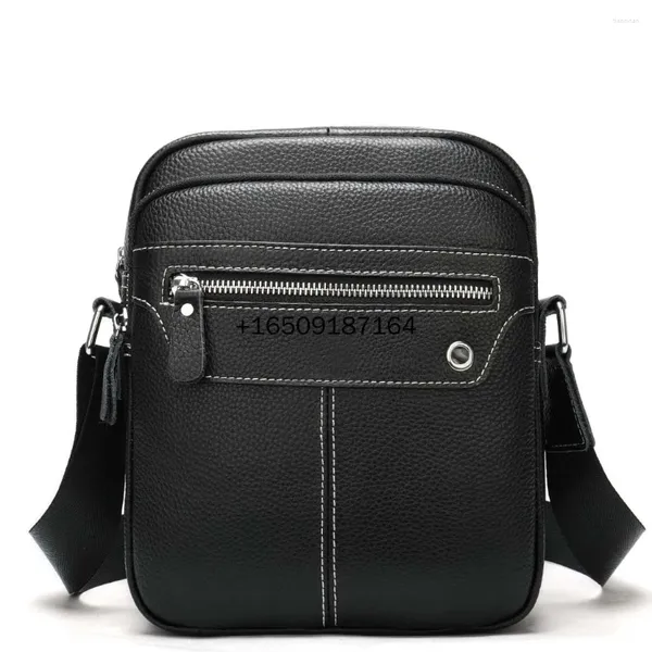 Sac en gros de Guangzhou Fabricant Factory Prix Fashion Black Cow Cuir Messenger Sacs Purse étanche pour les hommes SU9054