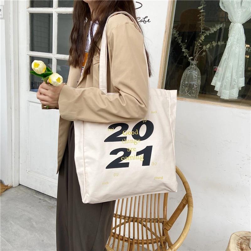 Bag Women Canvas Shoulder Tote Female Casual Alphabet 2024 Printed Handbags Large Capacity Cotton Cloth Shopper School Bags