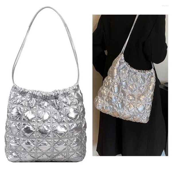 Bolso Mujer Diamante Acolchado Cubo Gran Capacidad Plisado Nube Cordón Abajo Hobo Acolchado Hombro Otoño Invierno