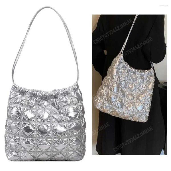 Bolso Mujer Diamante Acolchado Cubo Gran Capacidad Plisado Nube Cordón Abajo Hobo Crossbody Sling Otoño Invierno