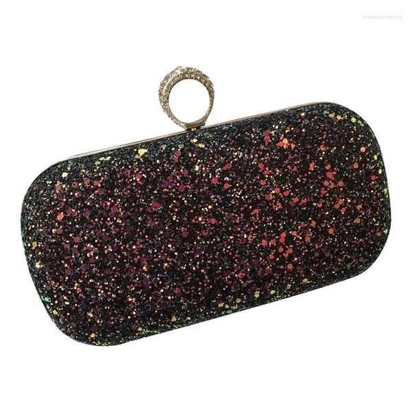 Bag Women Elegante Glitter Lock Broche Purse Cadena Hand Bag Evening Prom Banquet Banquet Fiest Shoulder Bag (negro)