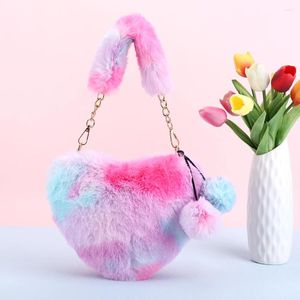 Sac Femmes Furry Épaule Tie Dye Love Heart Hobo Couleur Gradient Couleur Hands Sac à main en peluche Transfert d'hiver