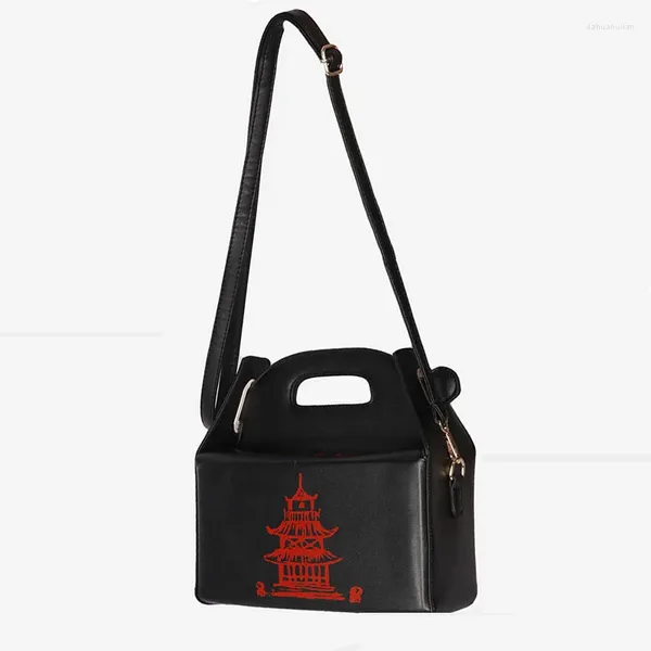 Sac femmes sacs à main Pourse Fashion Creative Chinese Style Printed Iron Tower Pagoda Pather Pu Lady Handbag Cross-Body