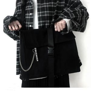 Sac femmes grande capacité sacs de messager Style Hip Hop unisexe noir fourre-tout décontractés dames chaîne épaule sacs à main mode de rue