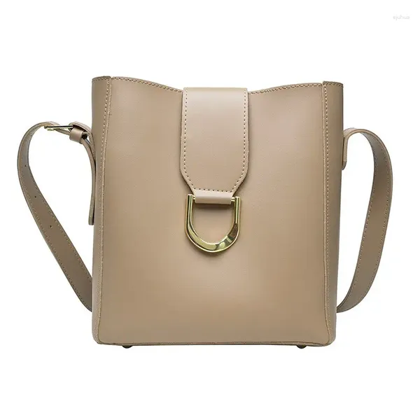 Sac à bandoulière en cuir PU pour femmes, grande capacité, rétro, kaki, seau pour jeunes, couleur unie, pour le Shopping