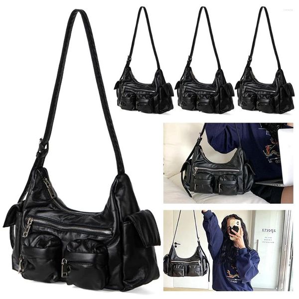 Bolso de mano de cuero para mujer, bolso de mano de gran capacidad, bolso multibolsillo, versátil con asa superior, bandolera Hobo para chica con estilo