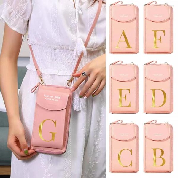 Bolso de mujer para teléfono móvil Apple Huawei, paquete de funda para móvil, carteras de cuero Pu, tarjetero, bolsos de mensajero con 26 diseños de letras