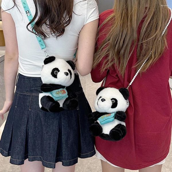 Bolsas para mujeres bolsas móviles con cremallera panda mini juguete suave peluche chicas de hombros invernales cálidos