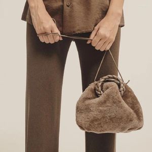 Sac Femmes en peluche nuage fausse fourrure brun blanc noir manche tissée sac à main pour la dame élégante épaule douce