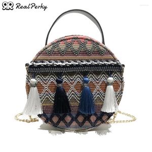 Tas dames ronde kwastje strozakken vrouwelijke vintage nationale zomers strand handtassen dames casual ketting schouder messenger