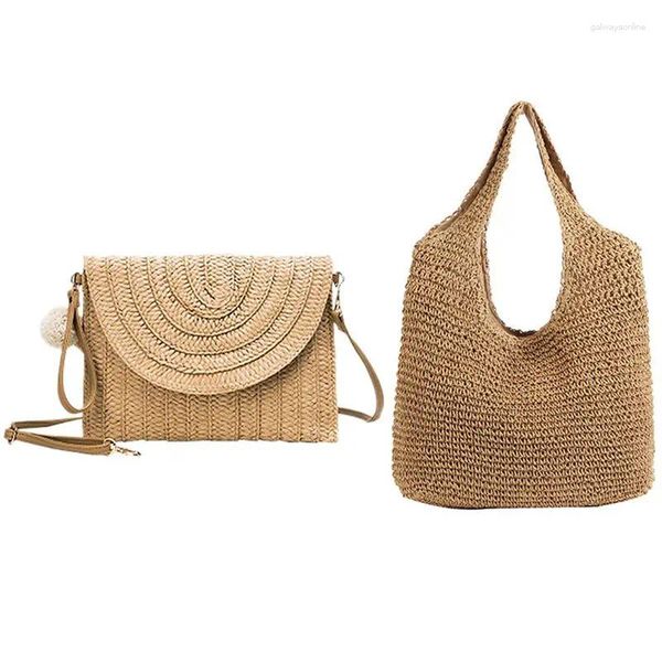 Sac pour femmes sac à main portefeuille portefeuille tissé messager marron brun wind beach holiday style khaki fait à la main