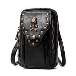 Fashion tas schedel pu portemonnee zakje crossbody tassen mannen schouder portemonnee dames lederen pack mobiel voor telefoon reis taille tas