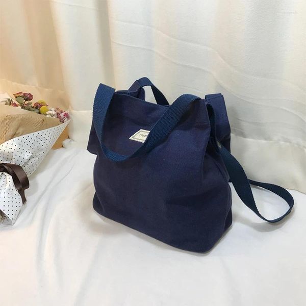 Sac à bandoulière en toile pour femmes, fourre-tout avec bouton-pression, sac de shopping pour filles, mode grande capacité, couleur unie, sacs à main simples avec lettres, 2024