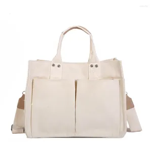 Tas XZAN canvas tassen met zes zakken, effen schoudertas voor dames, shopper, casual trend, designer handtas met grote capaciteit