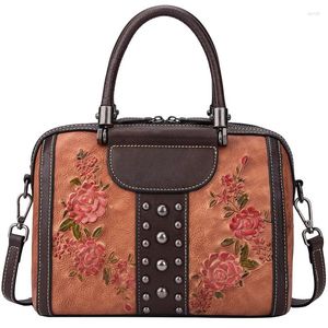 Tas van jouwe lederen dames met de hand geschilderde bloemen handtas grote capaciteit dames cowhide schouder crossbody tassen vintage 2024