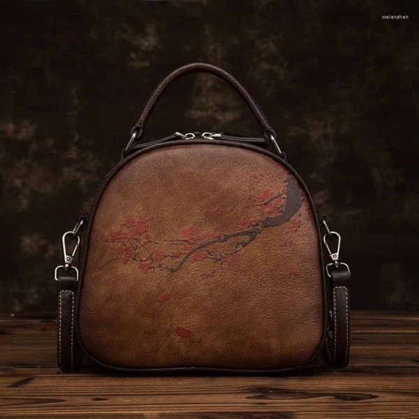 Sac votre saison de cuir authentique dames 2024 Fleur de prune sacs à main imprimés de vache épaule de vaches crossbody