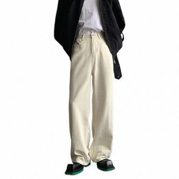 Baggy Beige Jeans Hommes Fi Casual Surdimensionné Large Jambe Jeans Hommes Streetwear Coréen Lâche Droite Denim Pantalon Hommes Pantalons y4Kc #