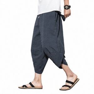 Baggy Cott Harem Pantalons Hommes 2023 Été Japonais Vintage Rayé Hommes Femmes Hip Hop Plus Taille Pantalon à Jambes Larges Pantal v59i #