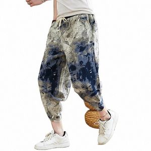 Baggy Cott Harem Pants Men 2024 Verano Japonés Hombres Mujeres Hip Hop Tallas grandes Pantalones de pierna ancha Bloomers Pantalones hasta la pantorrilla Joggers 00t5 #