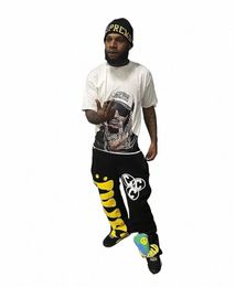 Baggy Hosen Y2k Harajuku Punk Patrón Patchwork Pantalones para hombre Hip Hop Joggers Versátil Pantalones rectos Casual Deportes Streetwear M1DO #