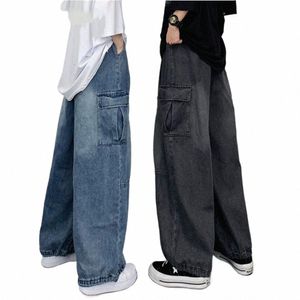 Baggy Jeans grande poche pantalon mâle denim cargo pantalon large jambe pantalon jeans lâche décontracté streetwear hip hop harajuku 2022 y75i #